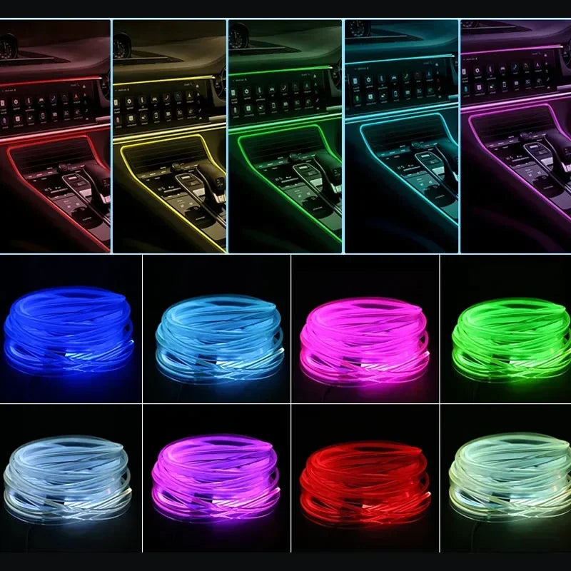 RGB Interior Ambient Light for Car Neon Atmosphere Fiber Optic Lights Strip Symphony Lighting USB Console Environment Decor Lamp